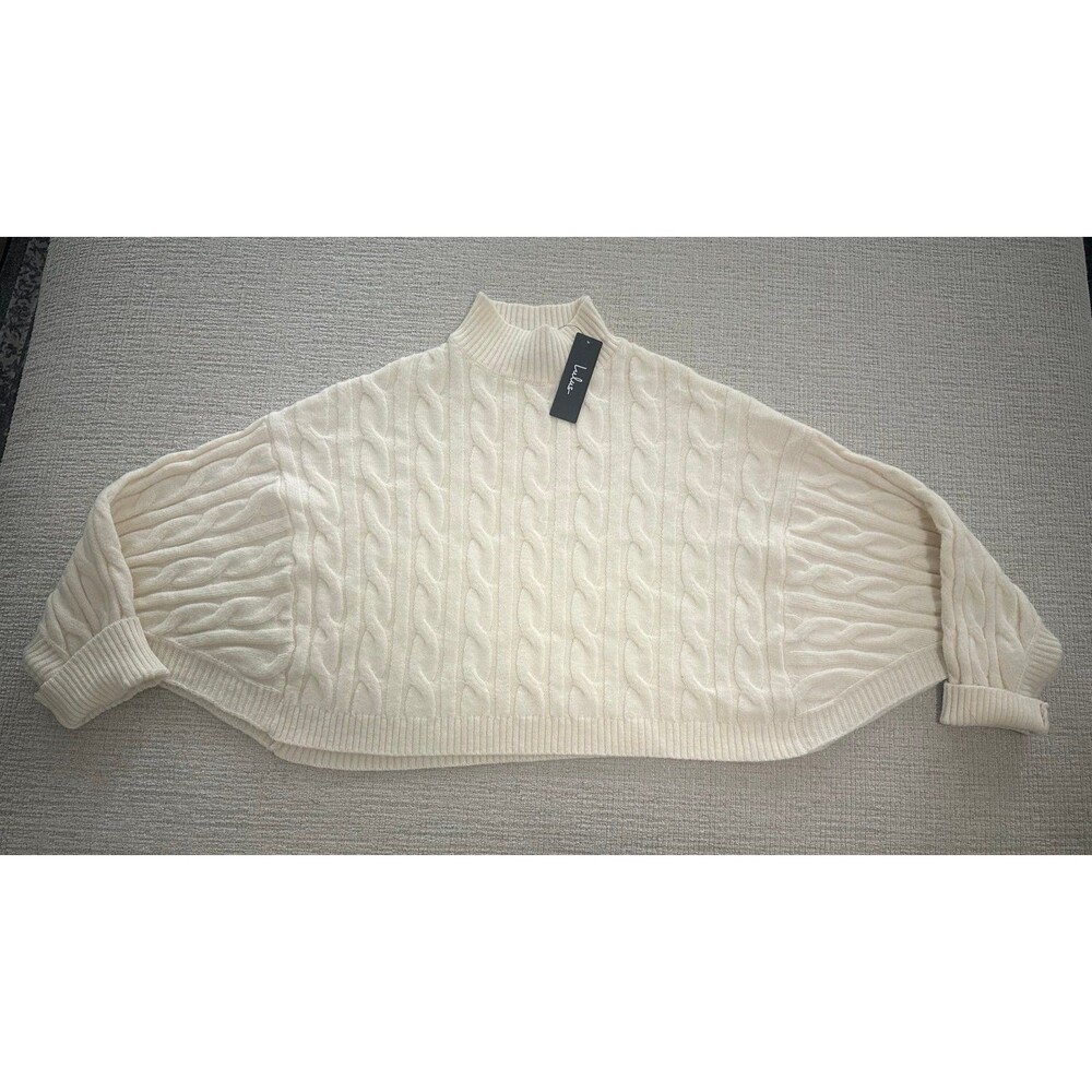 Lulus Cropped Cutie Ivory Cable Knit Mock Neck Sweater - NWT - Size Large